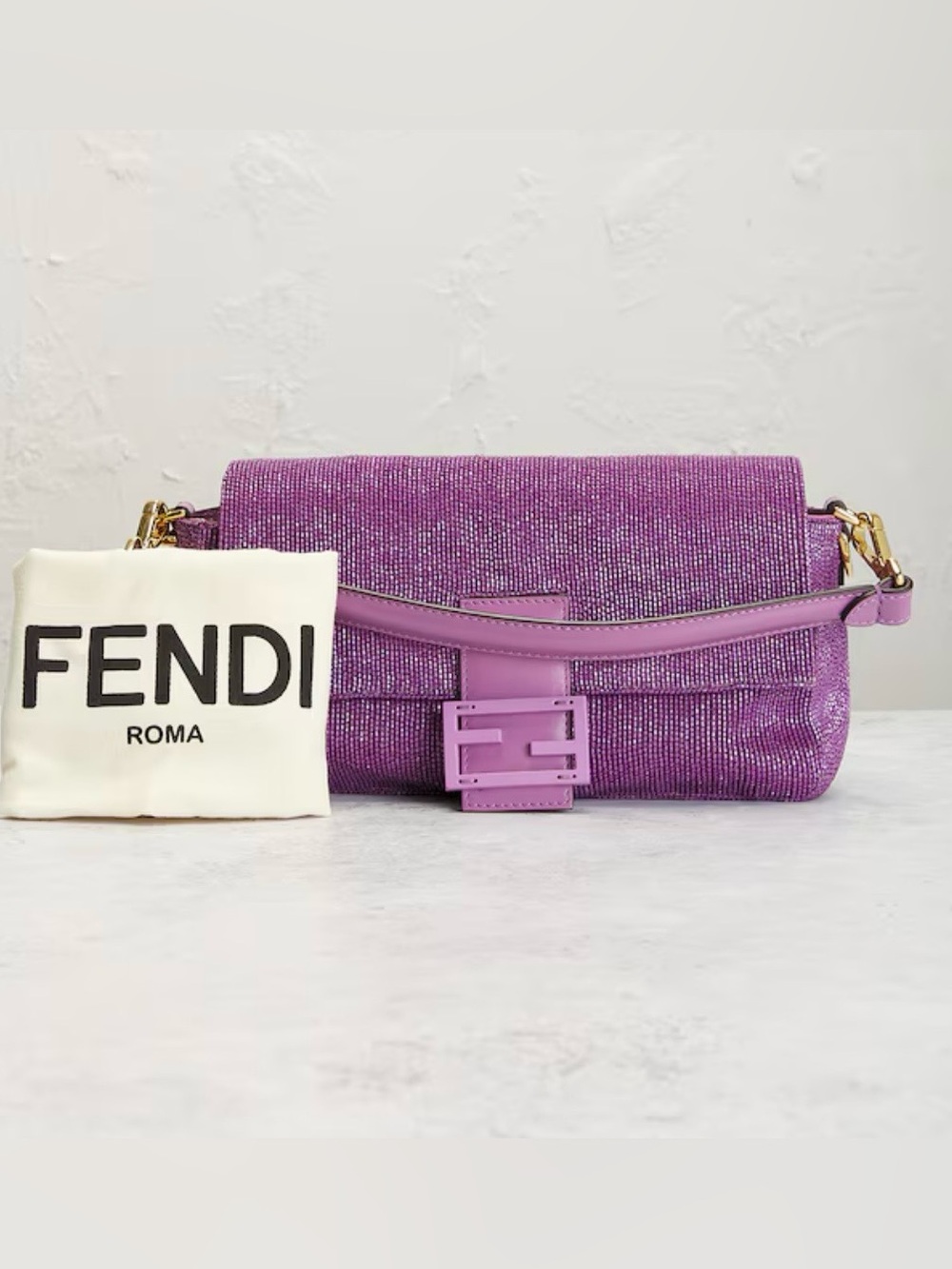 Fendi Baguette Re-edition Purple Beaded Shoulder Bag